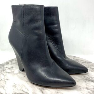 Aldo Black Leather Pointed-Toe Angled Block Heel Ankle Boots 7.5 Edgy Minimalist